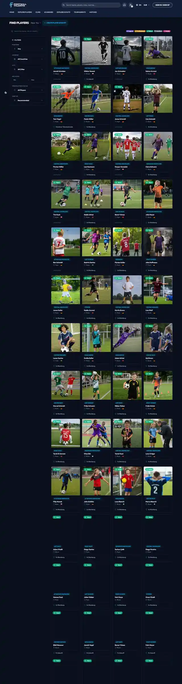 FootballTalento website, full-page screenshot